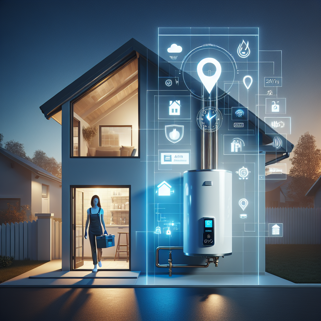 Professional image of home with water heater and 24 7 plumber service icons