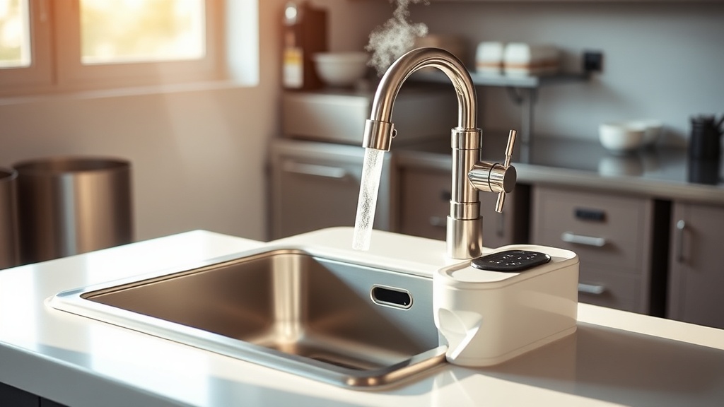 Self-Contained Hot Water Portable Sink Unit Portable sink with hot water system and built-in reservoirs requiring no plumbing connections