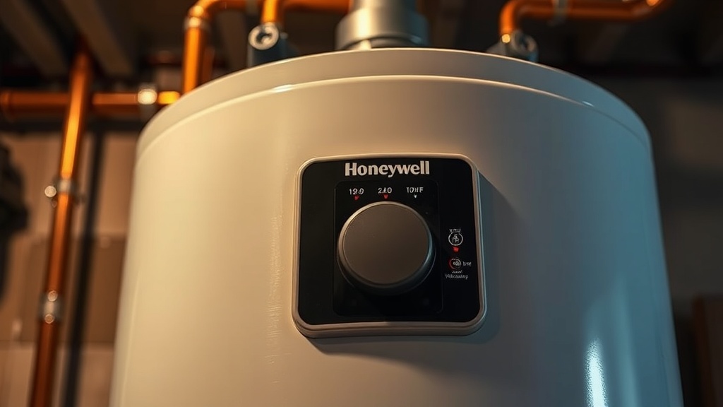 Honeywell Water Heater with No Status Light Honeywell hot water heater control panel with no status light illuminated showing dark display and gas valve
