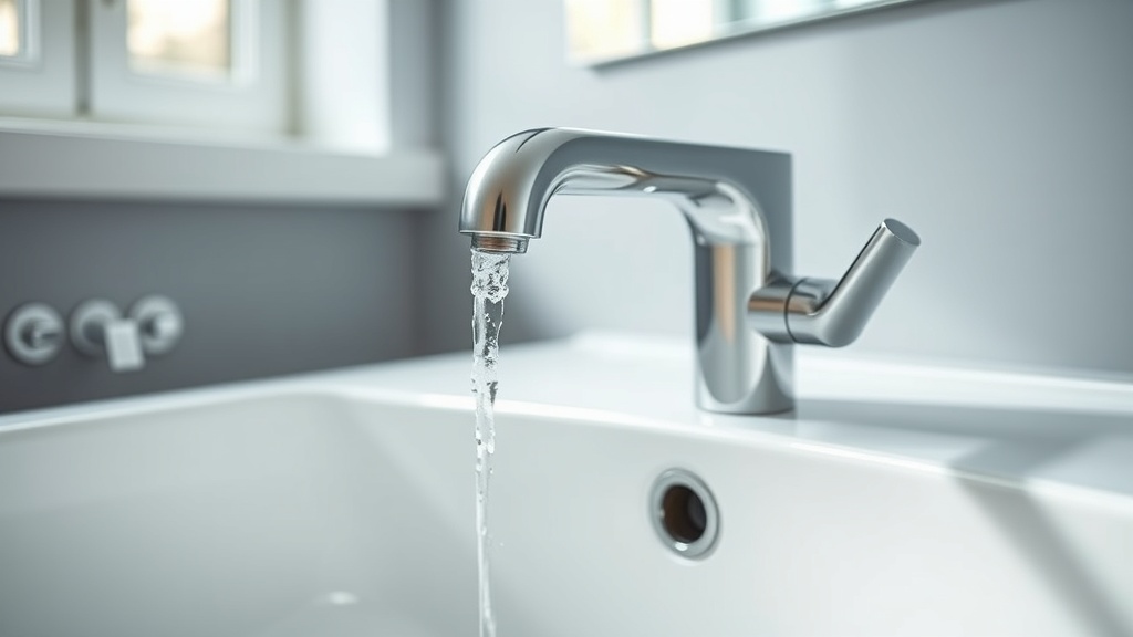 Hot Water Tap Issue: No Flow Despite Open Handle Chrome bathroom faucet with hot tap open but no water flowing from spout into white sink