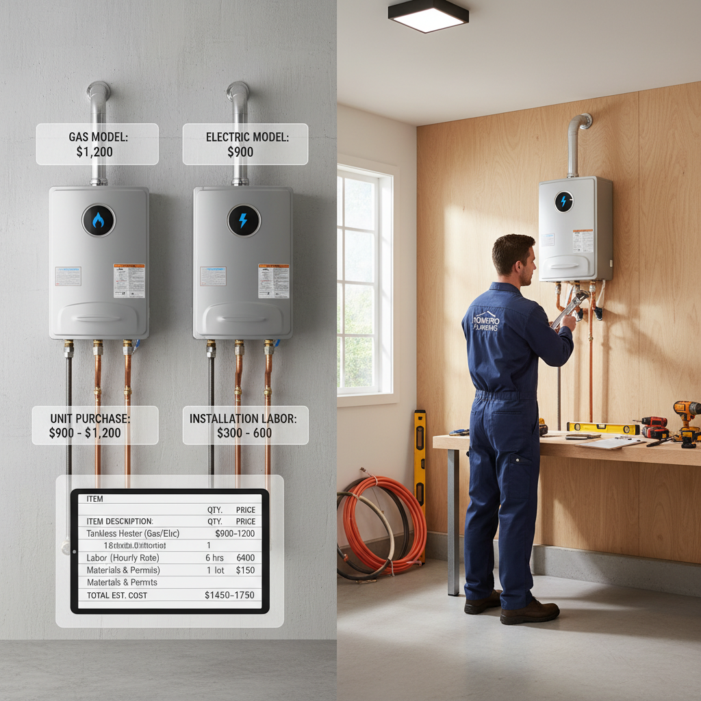Gas vs Electric Tankless Water Heater Total Costs Tankless water heater installation cost comparison showing unit prices and professional installation in 2026
