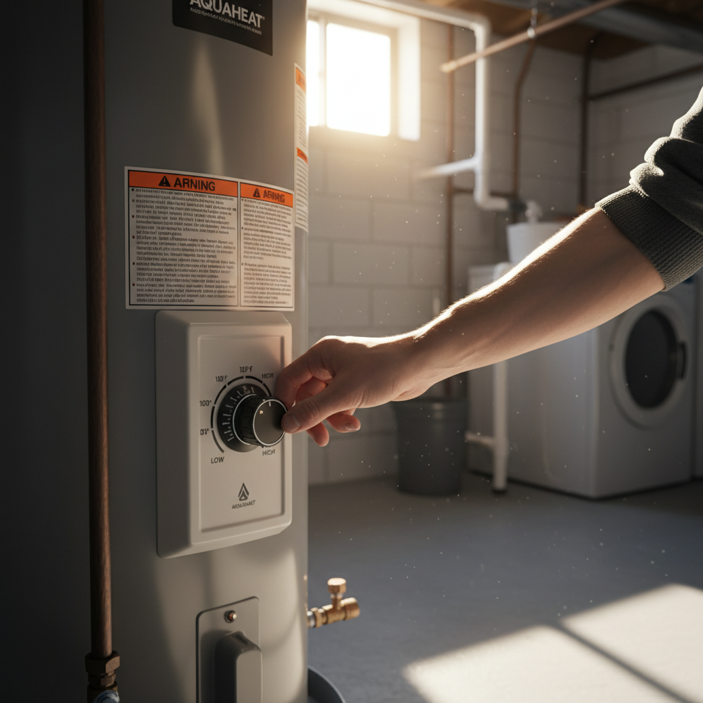 Adjusting Water Heater Temperature Control Homeowner adjusting water heater temperature dial for cold shower fix troubleshooting