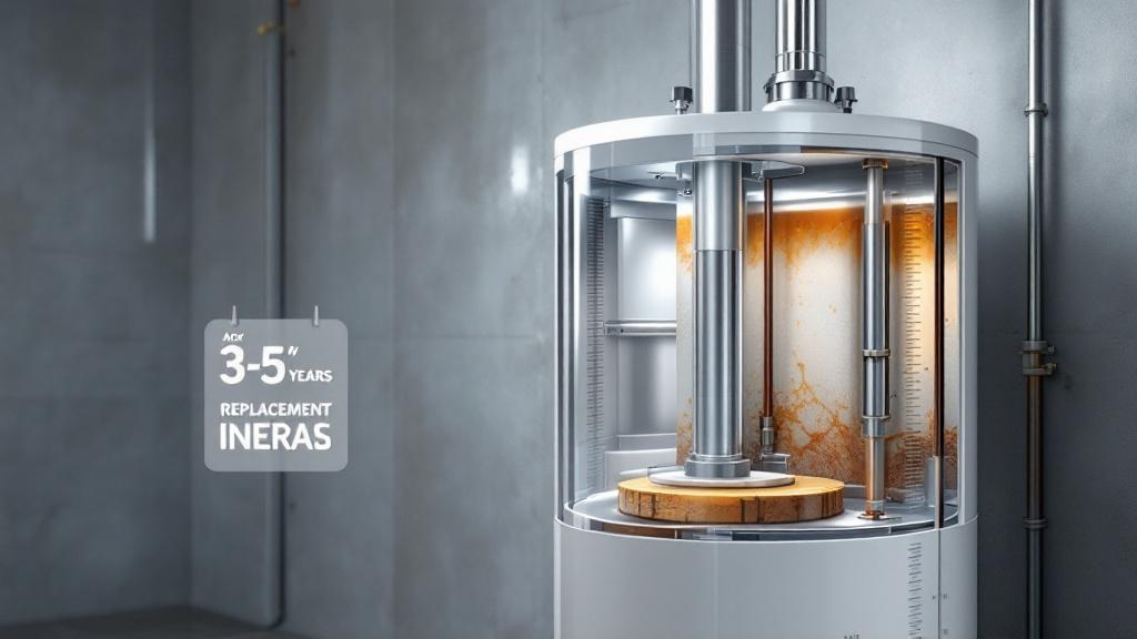Anode Rod Replacement Schedule Cross-Section Water heater anode rod replacement timeline showing corrosion stages and 3-5 year replacement interval