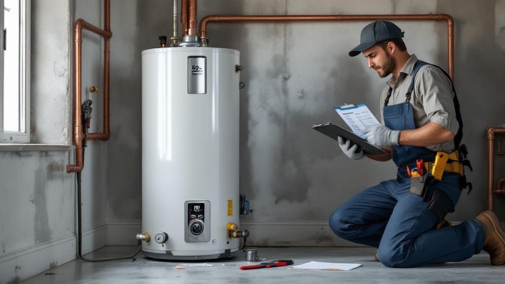 Professional 50-Gallon Gas Water Heater Installation 50 gallon gas water heater replacement showing new unit installation with professional plumber and cost estimate