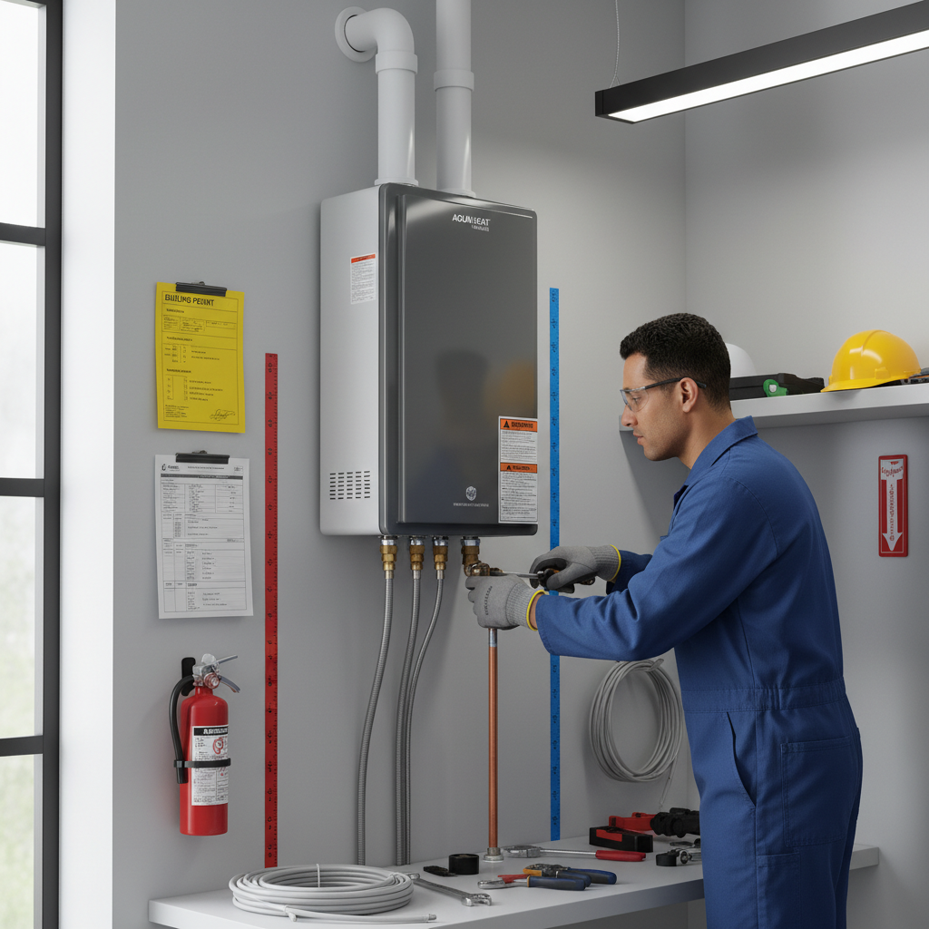 Tankless Water Heater Professional Installation Process Professional installing tankless water heater showing installation requirements including permits, venting, and connections