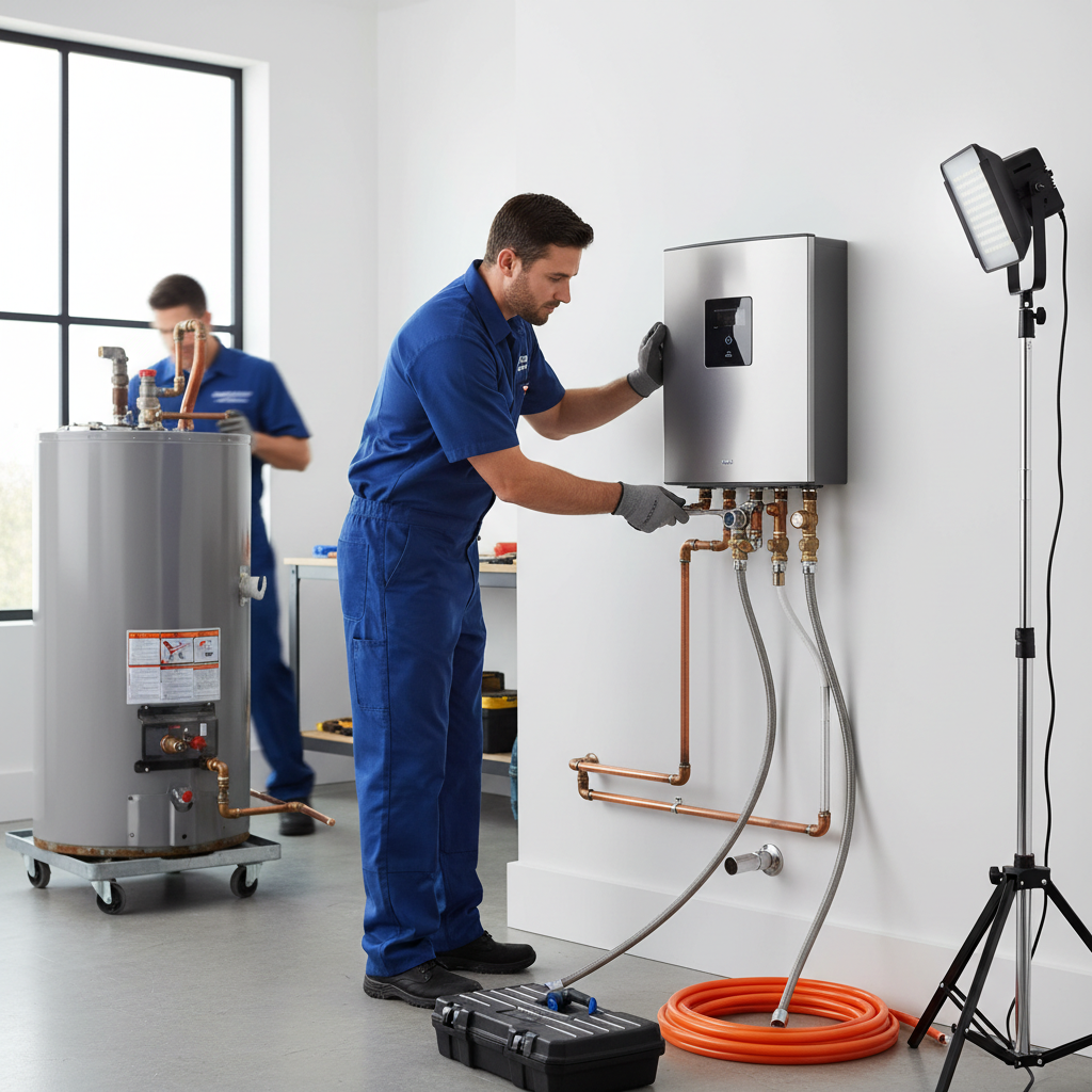 Tankless Water Heater Replacement in Progress water heater replacement