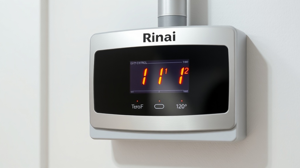 Rinnai tankless water heater control panel displaying error code for no hot water troubleshooting