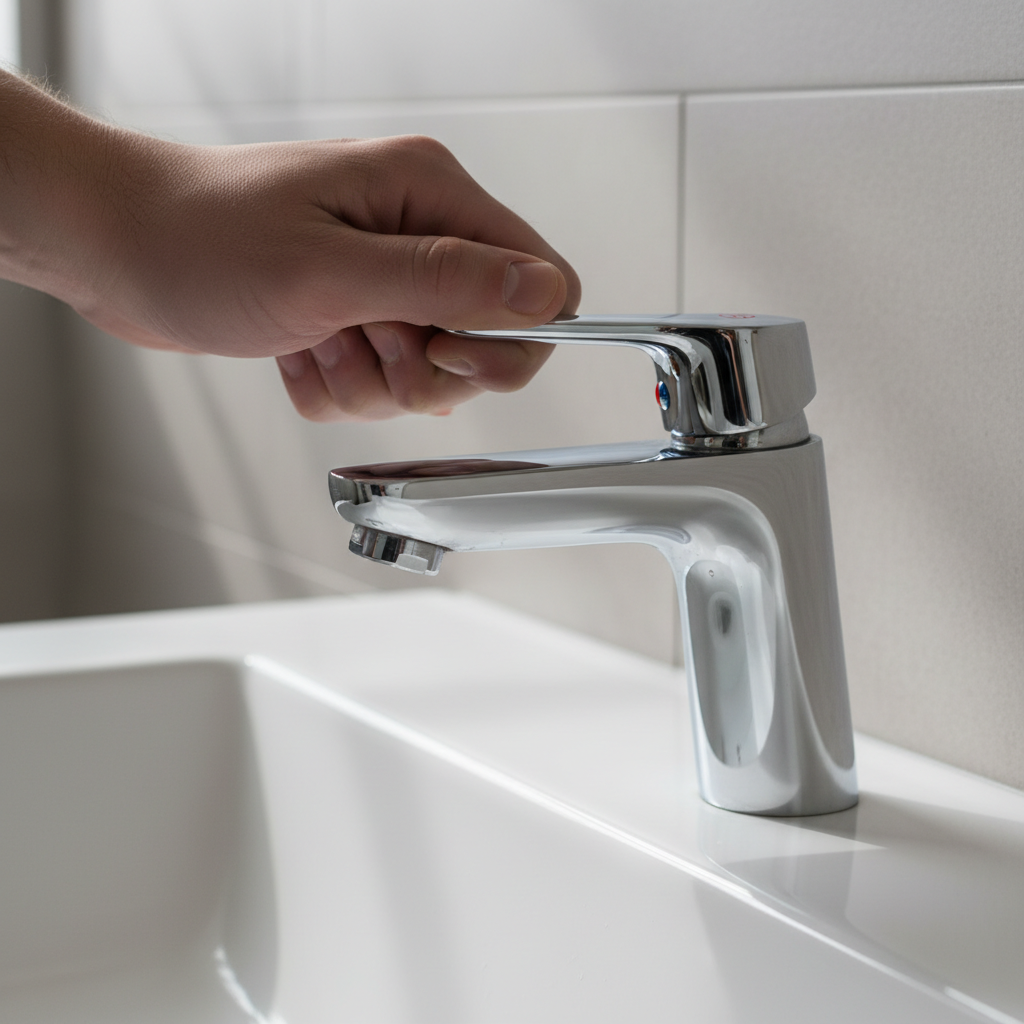 No Hot Water Coming From Faucet When Turned On Dry chrome faucet turned to hot position with no water flow in residential bathroom sink