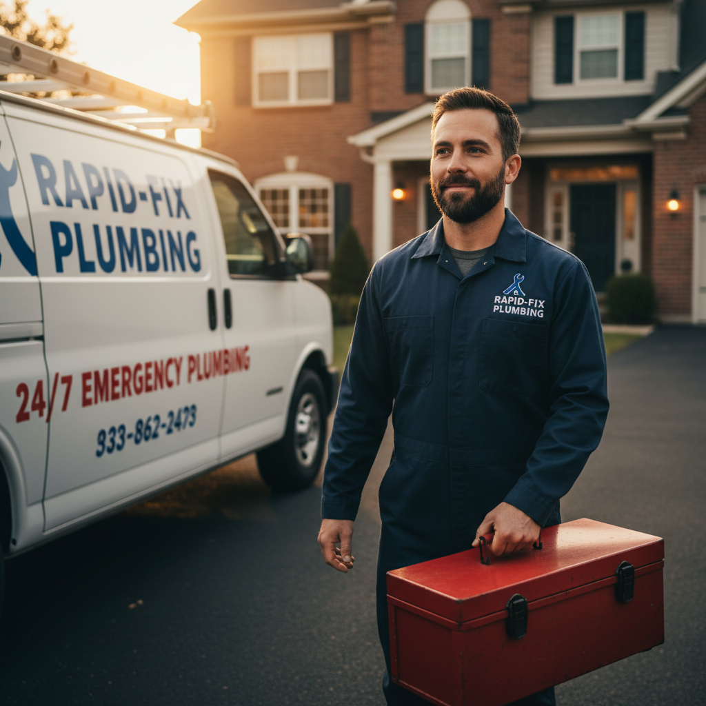 24/7 Emergency Plumber Responding to Service Call Emergency plumber arriving at home with toolbox for urgent water heater repair service call