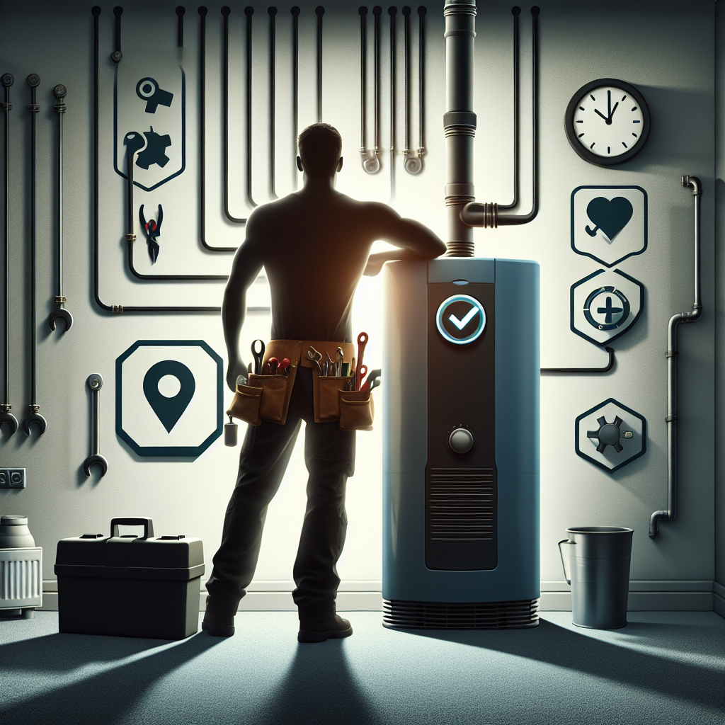 Professional realistic image depicting handyman services near me repairing a water heater