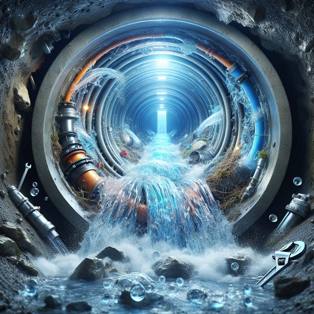 Hydro jetting sewer line cleaning removing clogs with high-pressure water streams