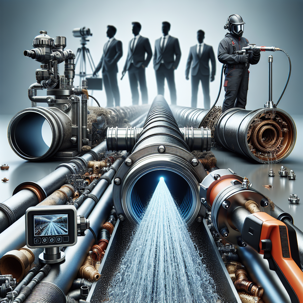 Hydrojet plumbing cleaning pipes with high-pressure water