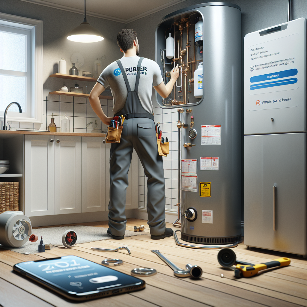 Photorealistic image of a plumber fixing a water heater for emergency plumbing services near me