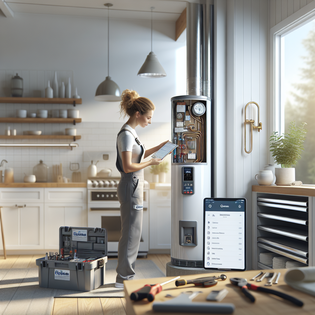 Photorealistic scene of a licensed hvac near me technician servicing a home water heater