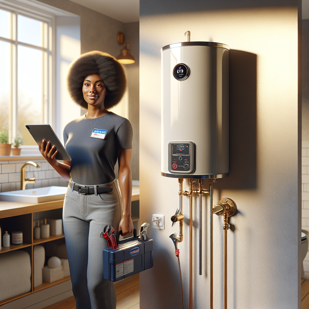 Professional plumber repairing a water heater in a realistic home setting, water heater repair
