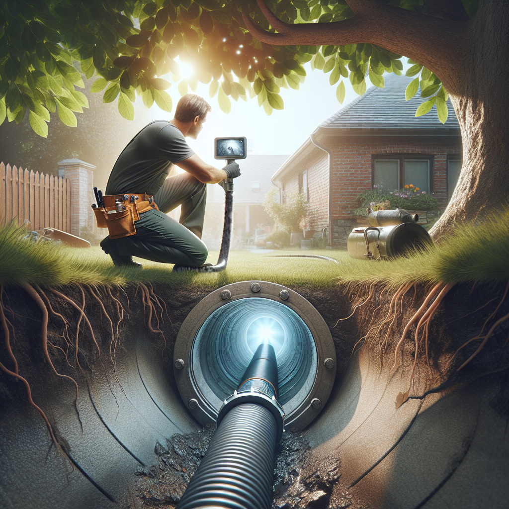 Professional sewer inspection near me scene with plumber and pipe camera