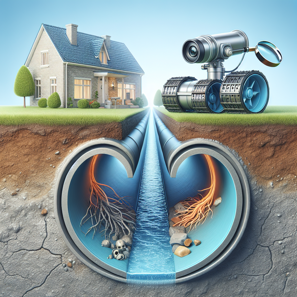 Detailed sewer inspection showing video camera scanning pipe for 'sewer inspection near me'