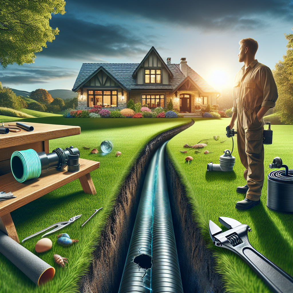 Professional sewer line repair near me scene showcasing yard, tools, and trenchless technology